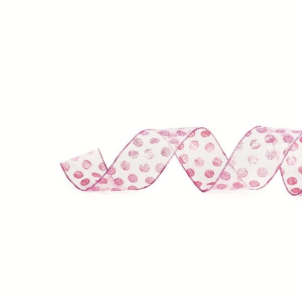 Fita Aramada de Natal Voil com Poá Glitter Rosa Claro 6,3x914cm - Ref 1614563 Cromus