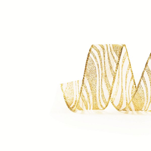 Fita Aramada de Natal Voil com Ondas Glitter Dourado 3,8x914cm - Ref 1641124 Cromus