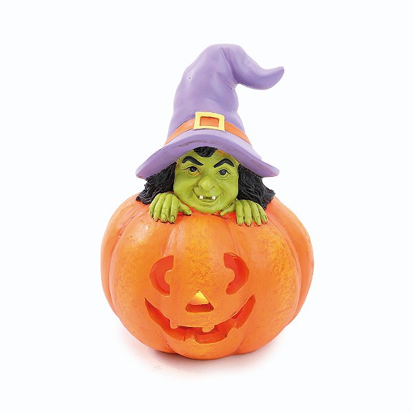 Enfeite de Resina Bruxa na Abobora 8x12cm - Ref 29005153 Cromus