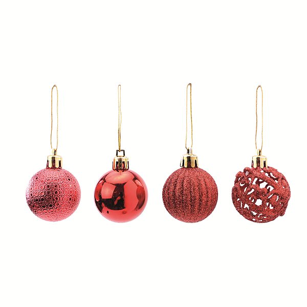 Tubo Bolas de Natal Sortidas 4cm Vermelha com 35und - Ref 1106270 Cromus