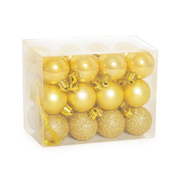 Bolas de Natal 3cm Lisa, Fosca, Brilho e Satinado com 24 Unidades - Ref 1591318 Cromus