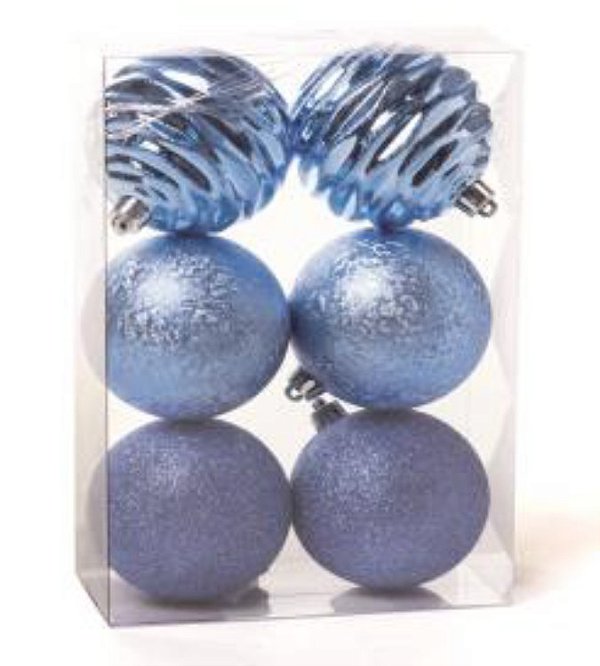 Bolas de Natal Azul Ondas, Glitter e Textura 8cm - Ref 1591304 Cromus