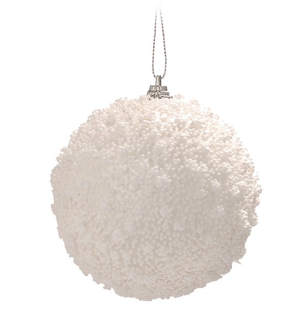 Bolas de Natal Branca com Flocado 8cm Jogo com 6Un - Ref 1592353 Cromus