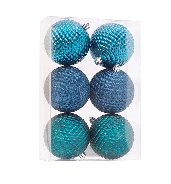 Bolas de Natal Sortidas Trançadas Azul Fosca, Glitter e Lisa 8cm - Ref 1207208 Cromus