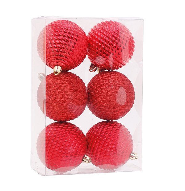 Bolas de Natal Vermelhas Trançadas Glitter, Fosca e Brilho 8cm - Ref 1207212 Cromus