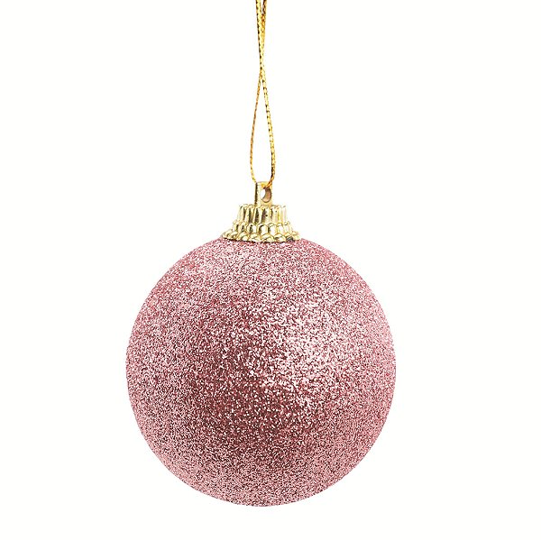 Bolas de Natal Pequenas Glitter Rosa Chá 4cm com 12Un - Ref 1019163 Cromus