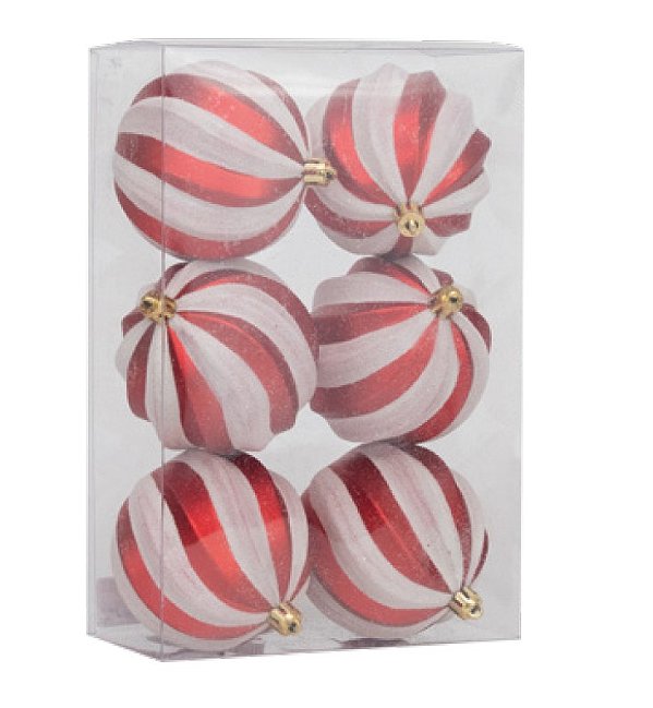 Bolas de Natal Espiral Vermelho e Branco 8cm com 6 Un - Ref 1020180 Cromus