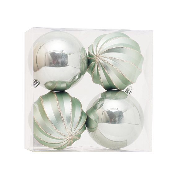 Bolas de Natal Verde Menta Gomos e Lisa 10cm com 4Un - Ref 1205662 Cromus