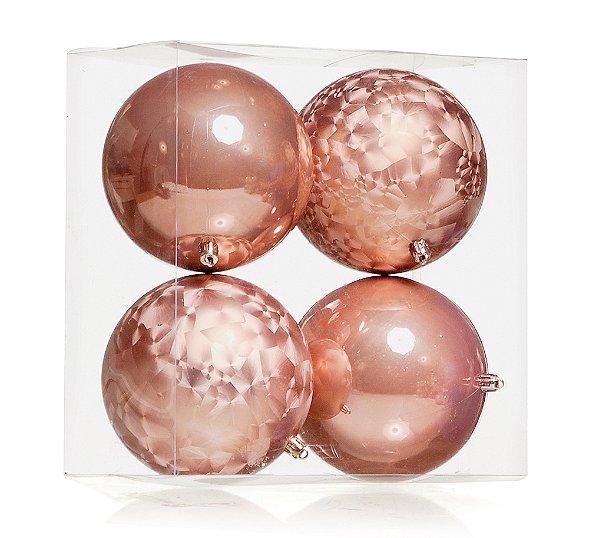 Bolas de Natal Brilho e Texturizada 12cm Rosê com 4 Un - Ref 1699583 Cromus