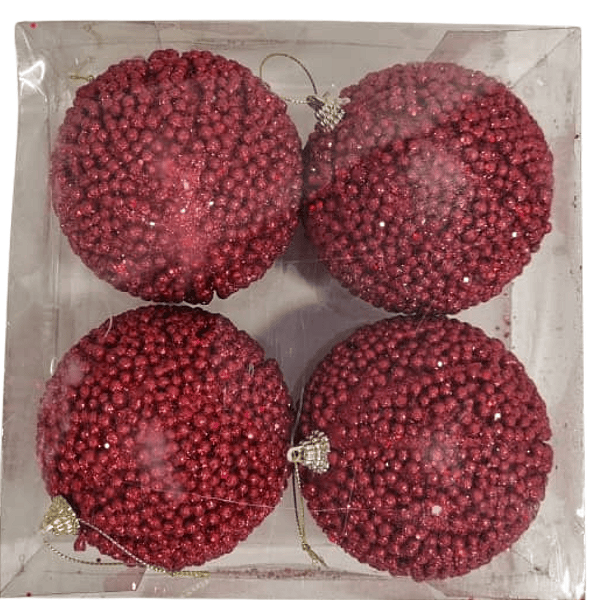 Bolas de Natal Flocado Brilhante Vermelho 10cm com 4Un - Ref 1106461 Cromus