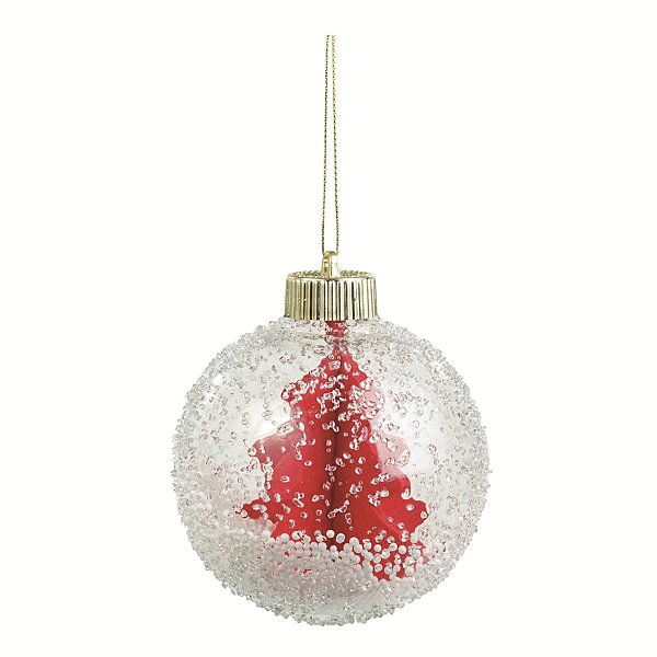 Bolas de Natal Incolor com Flocos de Neve e Pinheiro Vermelho Dentro 10cm com 4Un - Ref 1057097 Cromus