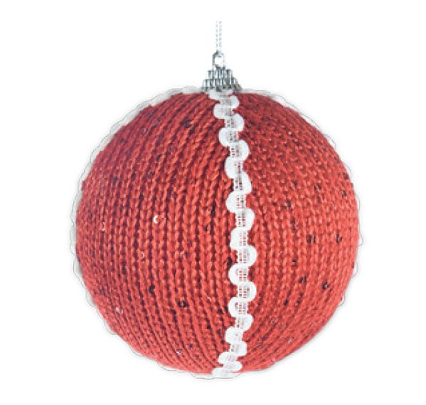 Bolas de Natal Vermelha de Crochê com Paetê e Tira Branca 10cm com 4 Un - Ref 1106563 Cromus
