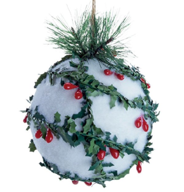 Bolas de Natal Branca Flocada com Fios Azevinhos 10cm com 4 Un - Ref 1106499 Cromus
