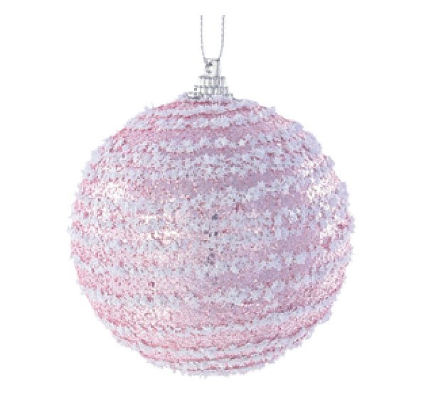 Bolas de Natal Rosa Claro com Estrelinhas Brancas 8cm com 6 Un - Ref 1106703 Cromus