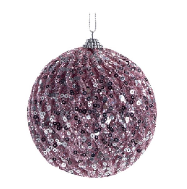 Bolas de Natal Quadriculado Paetê Rosa Claro 10cm com 4Un - Ref 1106709 Cromus