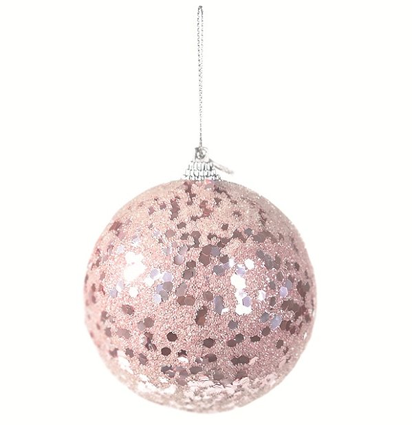 Bola de Natal Glitter e Paetê Rosa Claro 10cm com 4 Un - Ref 1106704 Cromus