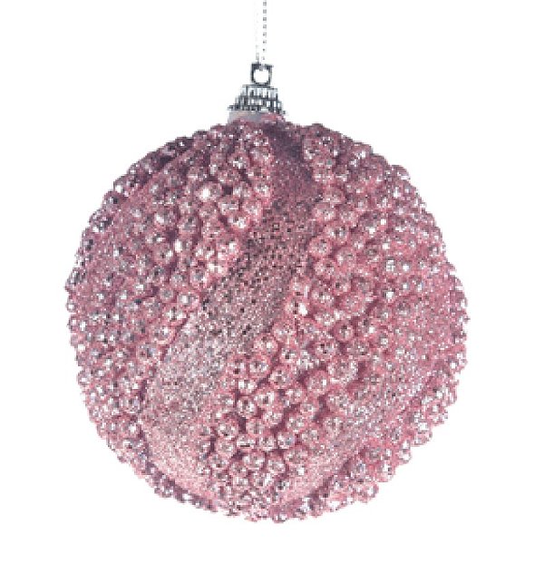 Bolas de Natal Flocado Glitter Rosa Claro 10cm com 4 Un - Ref 1106707 Cromus