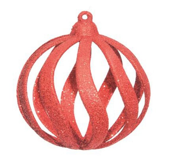 Bolas de Natal Vazada com Glitter Vermelha 8cm com 6Un - Ref 1106370 Cromus