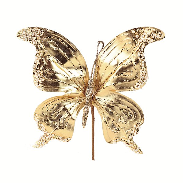 Borboleta Decorativa Metalizada com Perolas 30x22cm com 1 Un - Ref 1068200 Cromus