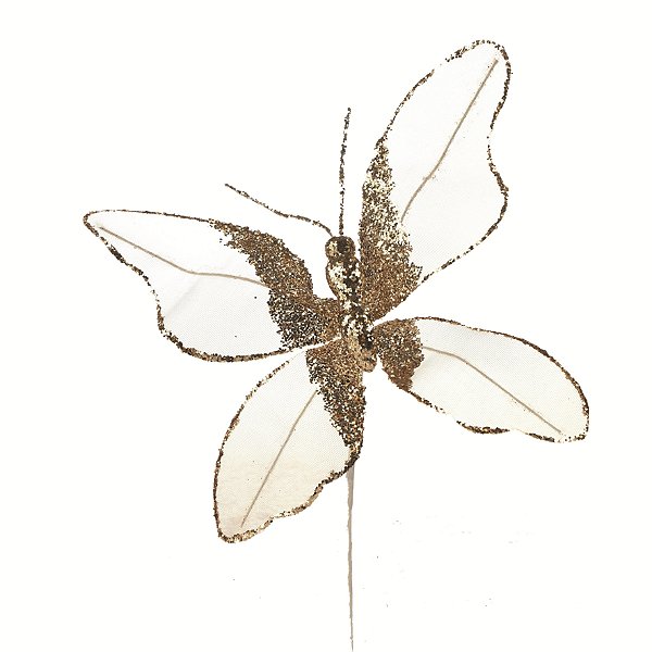 Enfeite Borboleta Decorativa Tela Glitter Chá 25x23cm - Ref 1078814 Cromus