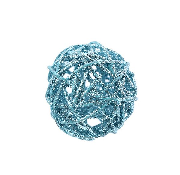 Bola de Rattan Glitter Azul Claro 6cm com 1 Unidade - Ref 1009136 Cromus
