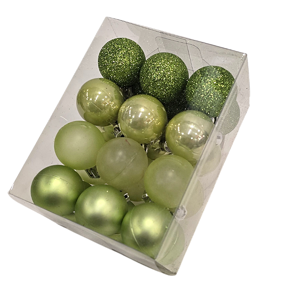 Bolas de Natal Verde Claro Fosca, Glitter, Brilho e Matte 3cm 24Un - Ref 131605V Cromus