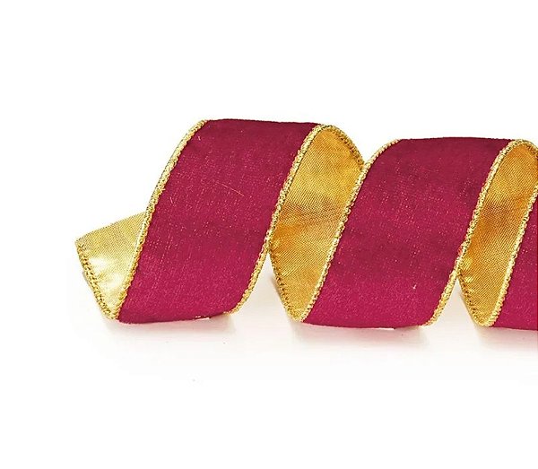 Fita Aramada de Natal Dupla Face Vermelho Veludo e Verso Dourado Metálico 10cmx9.14cm - Ref 1694000 Cromus