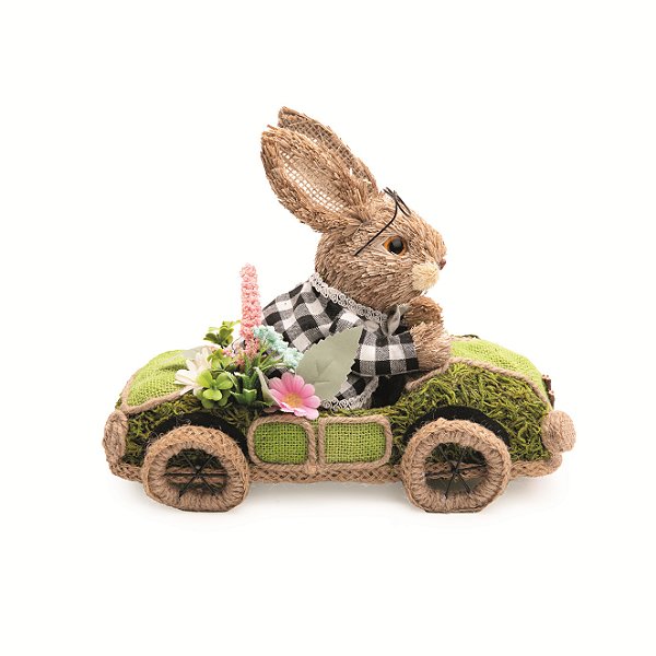 Coelho de Palha no Carro de Musgo 30x23x15cm - Coleção Fazendinha - Ref 1024757 Cromus