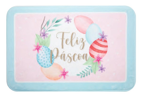 Tapete Antiderrapante Feliz Páscoa Rosa e Azul 60x40cm - Ref 1025097 Cromus