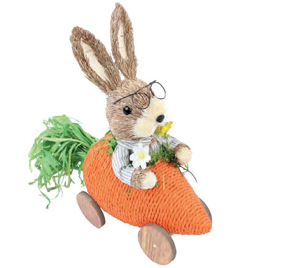 Coelho de Palha no Carro de Cenoura 36x12x33cm - Ref 1024501 Cromus
