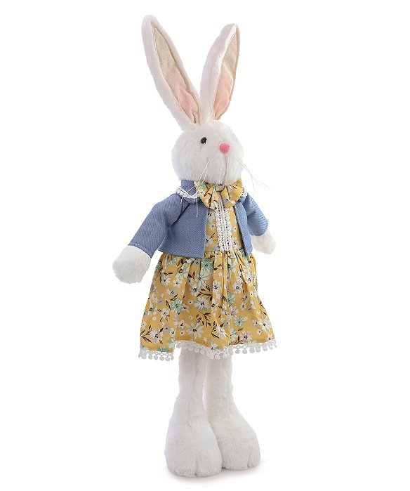 Coelha em Pé com Vestido Florido Amarelo e Azul 62cm - Ref 1018560F Cromus