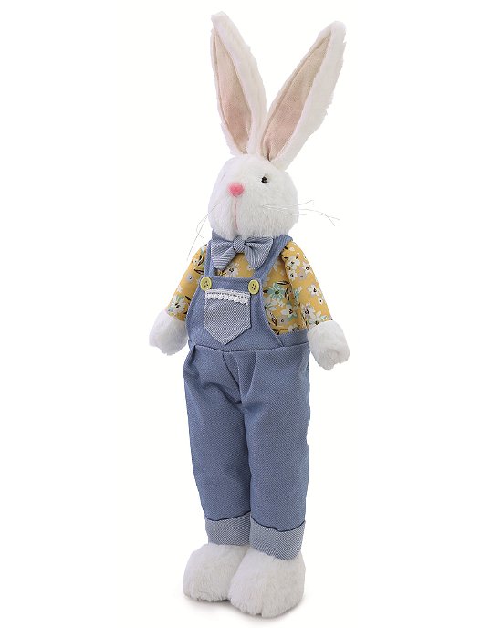 Coelho em Pé de Pelúcia com Macacão Azul e Blusa Amarela 62x21cm - Ref 1018560 Cromus