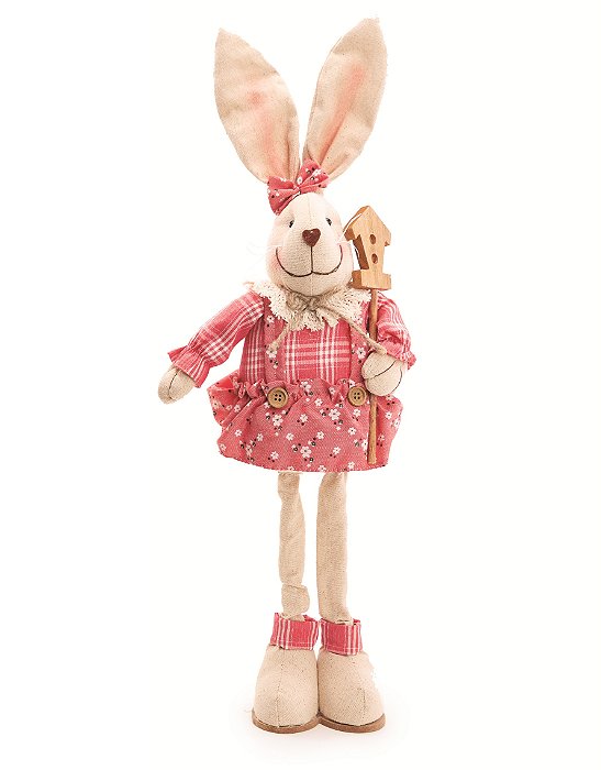 Coelha de Algodão em Pé com Vestido Florido 55x18x9 - Ref 1019112F Cromus