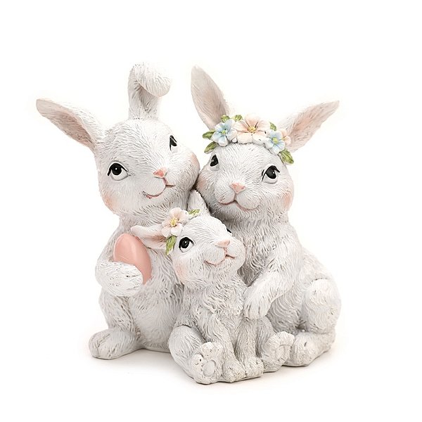 Família Coelhos de Resina Abraçados 12x13x9cm - Ref 1038134 Cromus