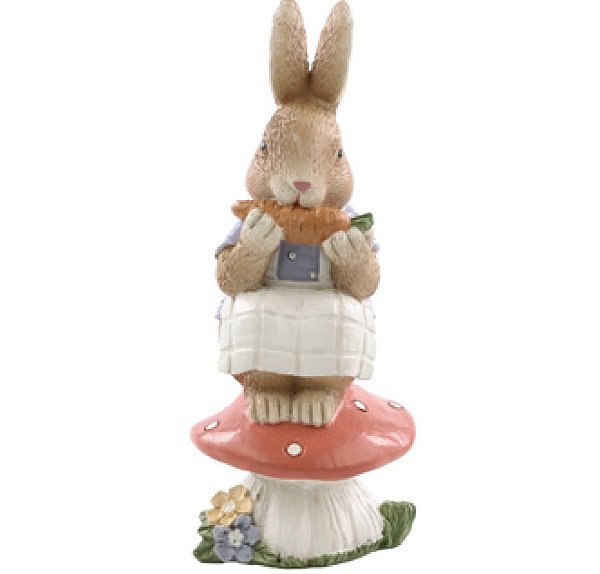 Coelha de Resina Sentada no Cogumelo Comendo Cenoura 17x6.5cm - Ref 1070993 Cromus