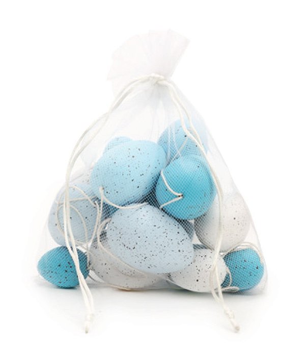 Ovos de Pendurar Sortidos Azul e Branco Tamanho Codorna e Galinha com 16Un - Ref 1039007 Cromus