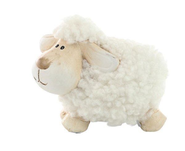 Ovelha de Cerâmica com Pele Sintética 9.5x10.5x6cm - Ref 1094547 Cromus