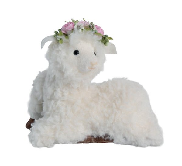 Ovelha Deitada com Coroa de Flores na Cabeça 18.5x21x12cm - Ref 1099193 Cromus