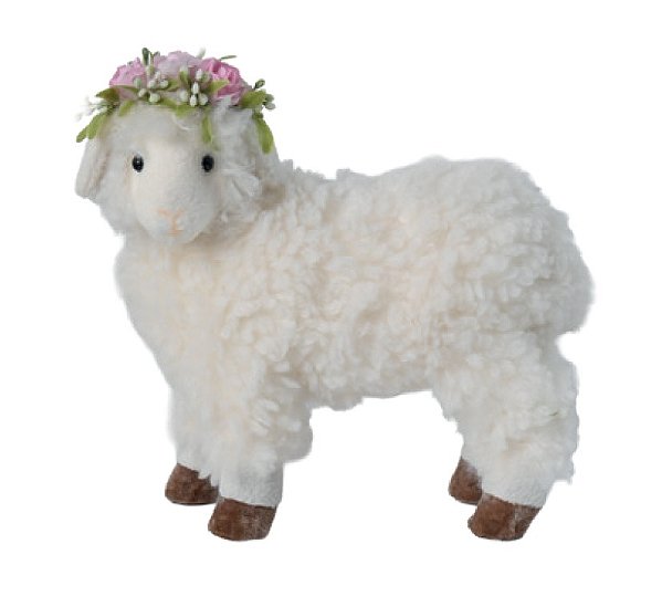 Ovelha em Pé com Coroa de Flores na Cabeça 22x9x22cm - Ref 1099195 Cromus