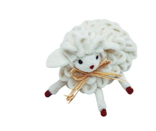 Ovelha Deitada com laço de Palha no Pescoço 9x15x12cm - Ref 1096022 Cromus