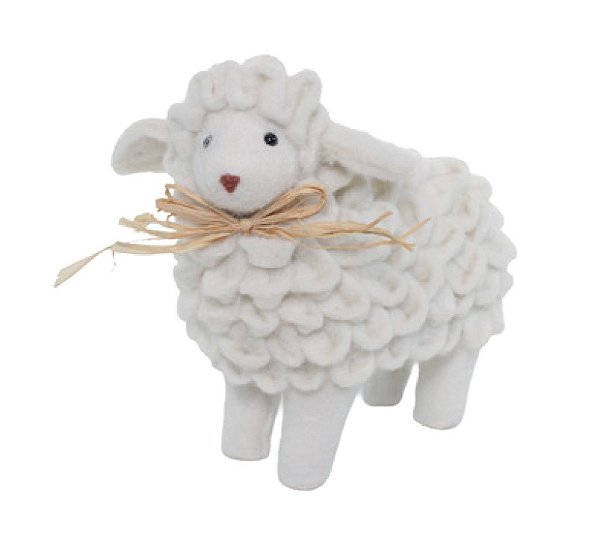 Ovelha em Pé com Laço de Palha no Pescoço 19x14x16cm - Ref 1096019 Cromus