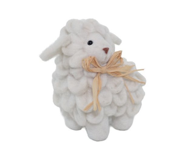 Ovelha em Pé com Laço de Palha no Pescoço 11x11x7cm - Ref 1096021 Cromus