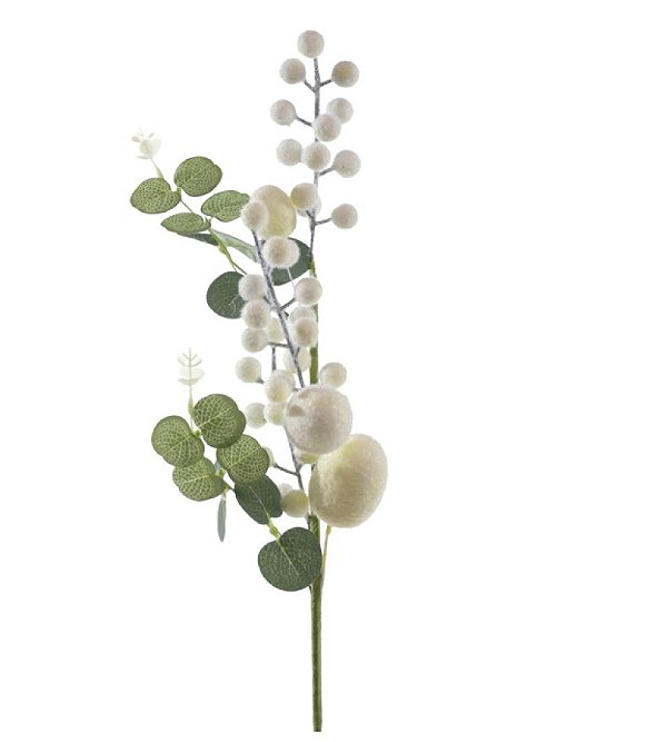 Galho de Páscoa Ovos Flocados Creme com Frutinhas 60cm - Fondant - Ref 1070943 Cromus