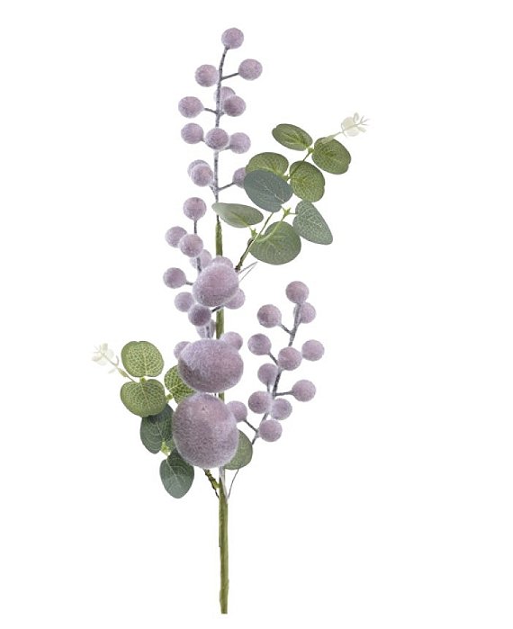 Galho de Páscoa Ovos Flocados Lilas com Frutinhas 60cm - Fondant - Ref 1070946 Cromus