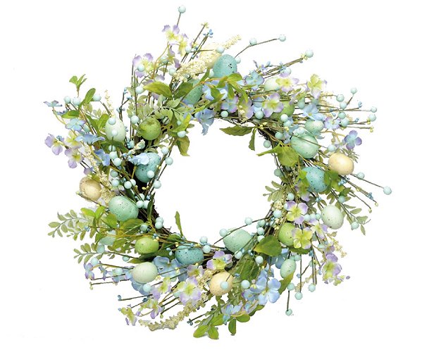 Guirlanda de Páscoa Flores e Ovos Azuis 50cm - Fondant Ref 1012630 Cromus