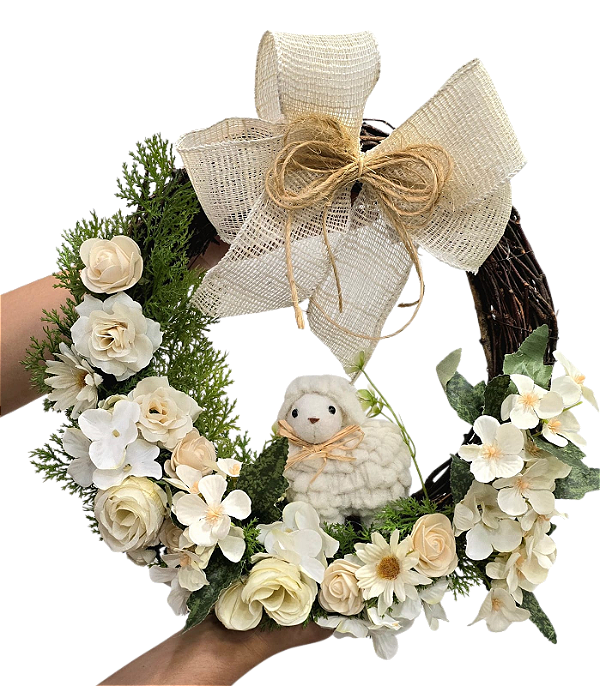 Guirlanda de Páscoa Cordeiro 30x35cm - CCS Decorações