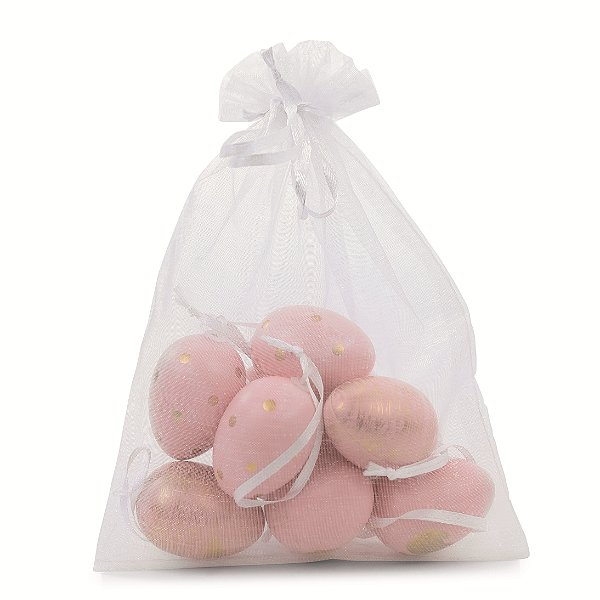 Ovos Para Pendurar Tipo Codorna Rosa Claro com Dourado 9un - Ref 1025471 Cromus