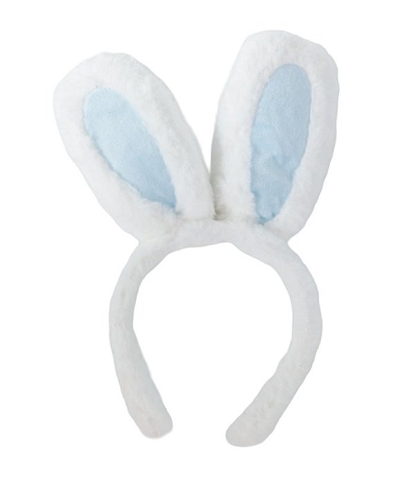 Tiara de Páscoa Orelha de Coelho Branco e Azul de Pelúcia 28x25cm - Ref 1071421 Cromus