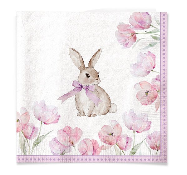Guardanapo de Papel Decorado Páscoa Coelho com Papoulas 33cm 20UN - Ref 1096601 Cromus