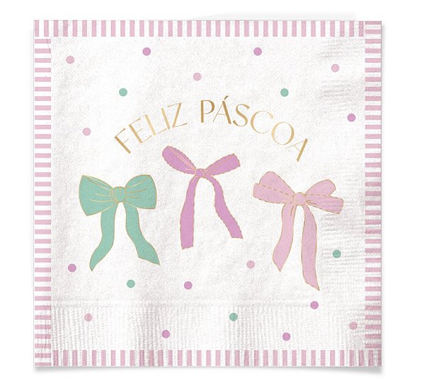 Guardanapo de Papel Decorado Laços Feliz Páscoa 33cm com 20 Un - Ref 1096602 Cromus